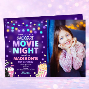 Backyard Movie Night Photo Birthday Invitation