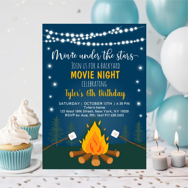 Backyard Movie Night S'mores Birthday Invitation (Creator Uploaded)