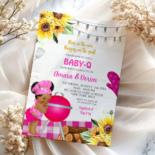 Backyard Pink Gingham Baby-Q Baby Shower Invitation