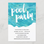 Backyard Splash | Pool Party Invitation<br><div class="desc">This fun,  modern pool party invitation features a blue watercolor splash and the text "Pool party" written in a bold calligraphy script. The text can be changed to suit a pool party for a birthday or holiday,  and the design is well-suited for both kids and adult swim parties.</div>