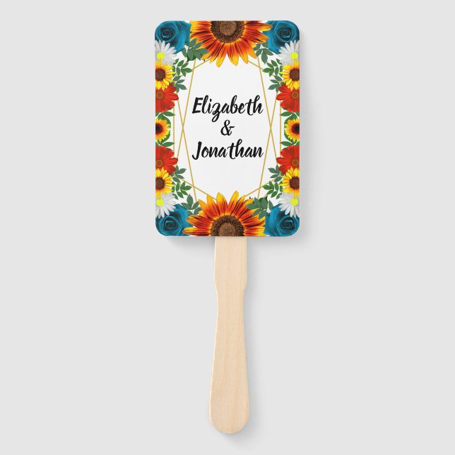 Backyard Summer Floral Geometric Hand Fan (Front)