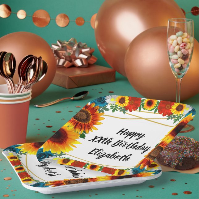 Backyard Summer Floral Geometric Paper Plate (Multi)