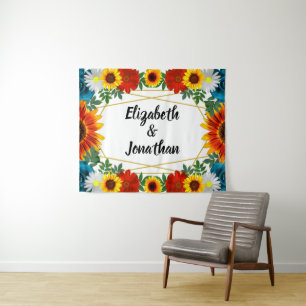 Backyard Summer Floral Geometric Tapestry