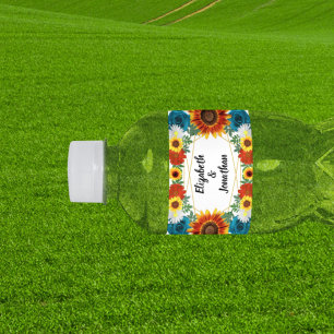 Backyard Summer Floral Geometric Water Bottle Label