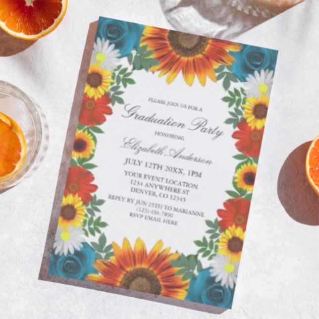 Backyard Summer Floral Graduation Party Invitation (Creator Uploaded)