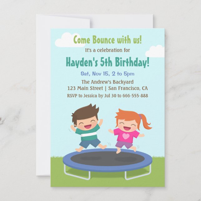 Backyard Trampoline Kids Birthday Party Invitation (Front)