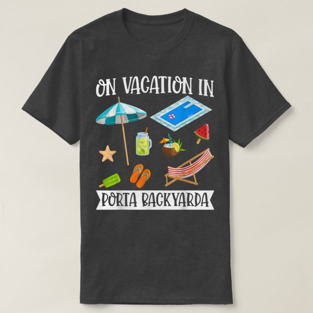 Backyard Vacation Flamingo FlipFlops Pool Staycati T-Shirt (Design Front)