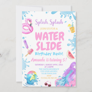 Backyard Water Slide Splash Birthday Party Invitation