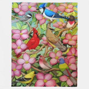 Backyard Wild Birds in Dogwood Fleece Blanket