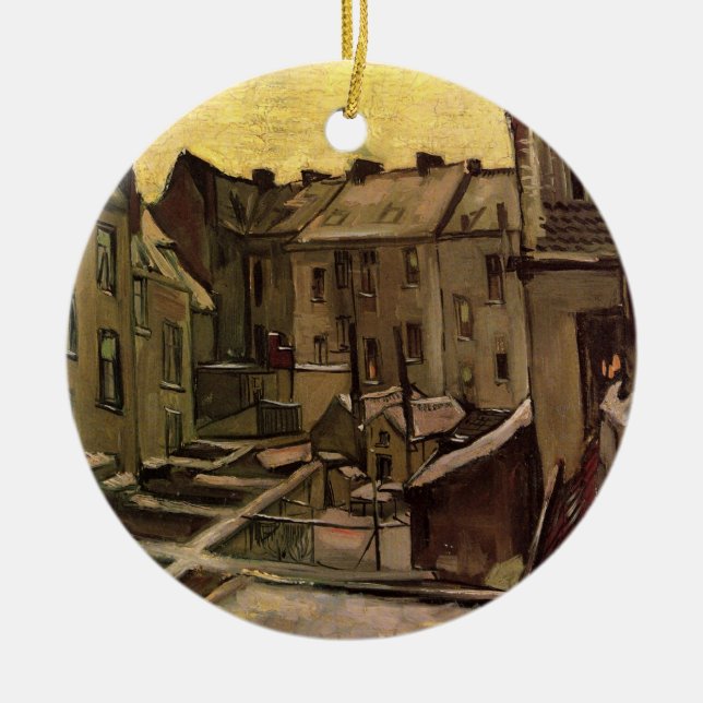 Backyards of Old Houses by Vincent van Gogh Ceramic Tree Decoration (Front)