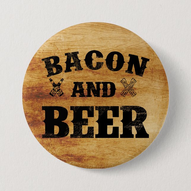 Bacon and beer rustic wood 7.5 cm round badge (Front)