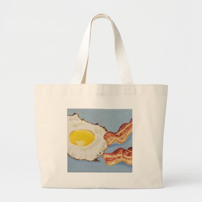 Bacon and Egg Breakfast painting Large Tote Bag (Front)