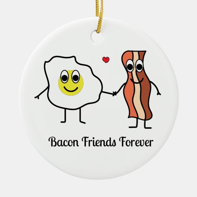 Bacon and Eggs best friends cartoon breakfast meme Ceramic Tree Decoration (Front)