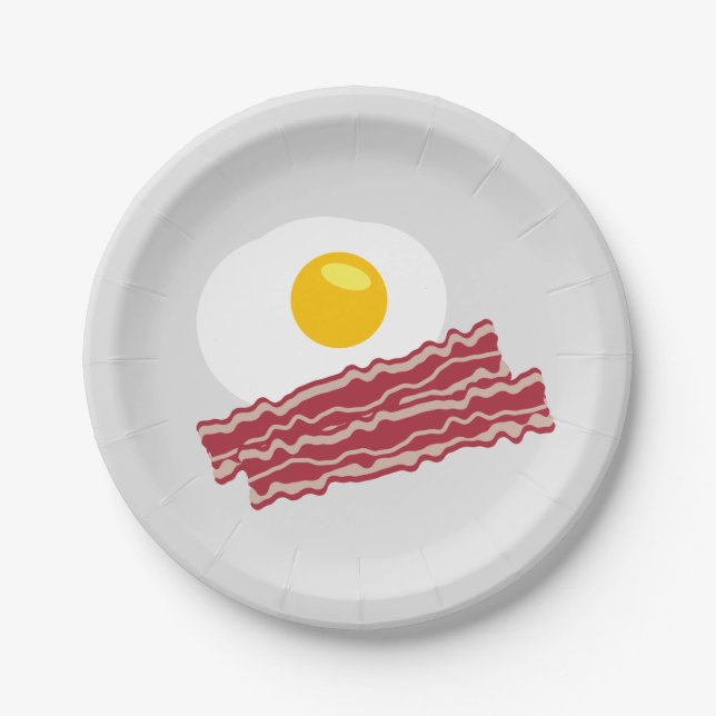 Bacon and eggs breakfast paper party plates (Front)
