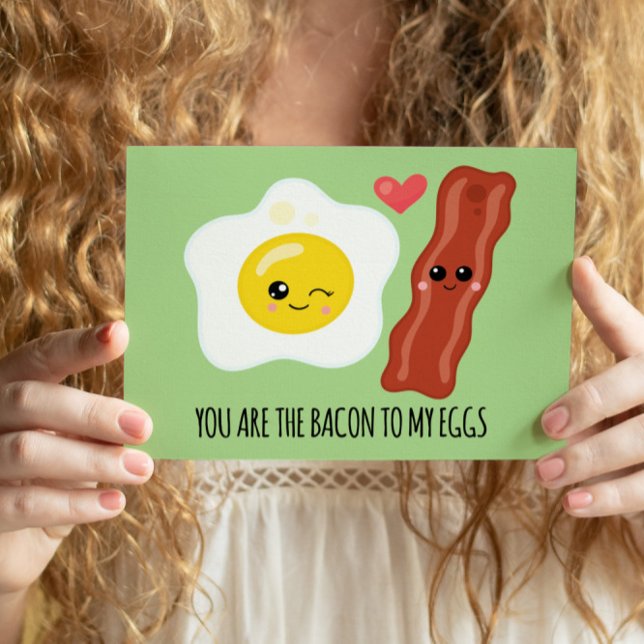 Bacon and Eggs Kawaii Funny Valentines Days Holiday Postcard (Crack up your Valentine and "poach" their heart with this hilariously honest and "egg-cellent" card.)