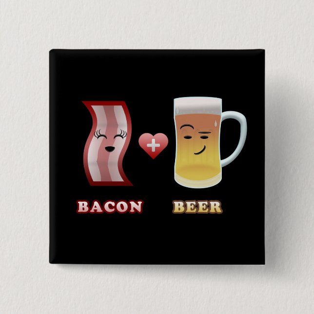 Bacon + Beer In Love (black bkgd) 15 Cm Square Badge (Front)