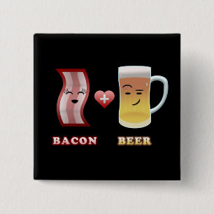 Bacon + Beer In Love (black bkgd) 15 Cm Square Badge