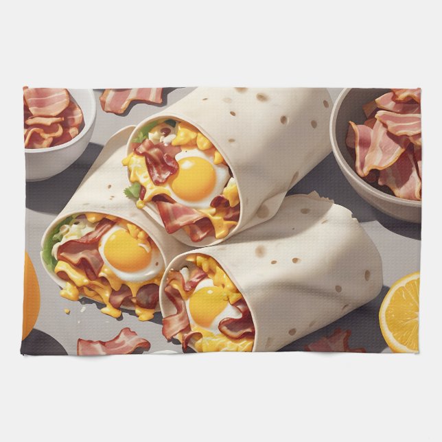 Bacon Egg Cheese Breakfast Wrap Tea Towel (Horizontal)
