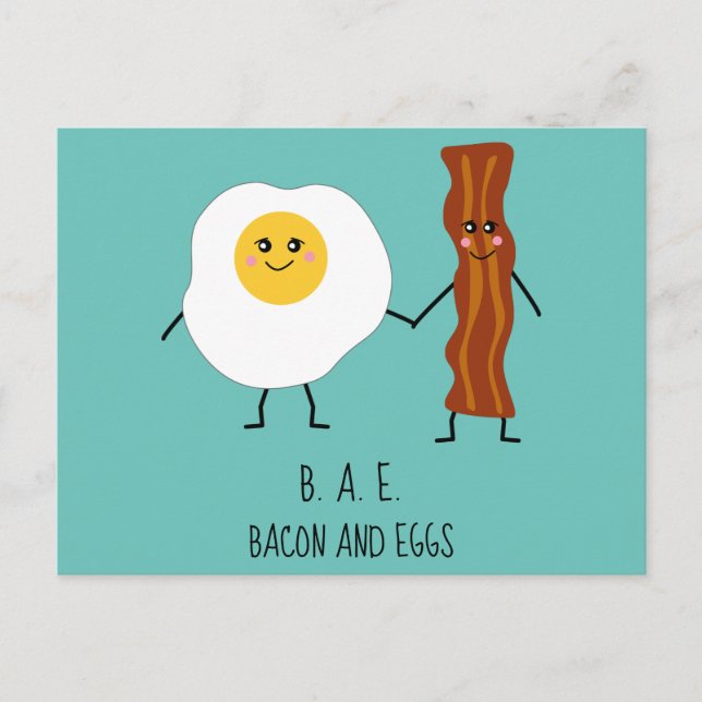 Bacon & Eggs BAE Cute Kawaii Valentines Postcard (Front)
