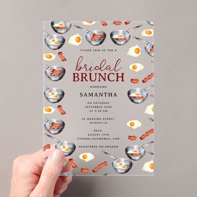 Bacon & Eggs Breakfast Brunch Bridal Shower Acrylic Invitations (Insitu (Handheld))