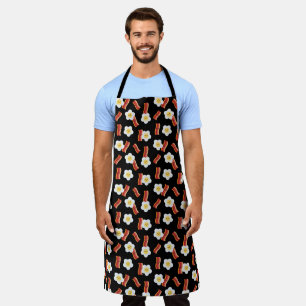 Bacon & Eggs Cute Kawaii Character Pattern Black Apron