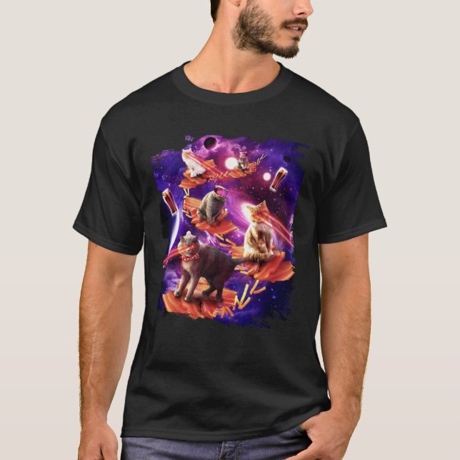 Bacon Galaxy Laser Cat Space Bacon Cats T-Shirt (Front)