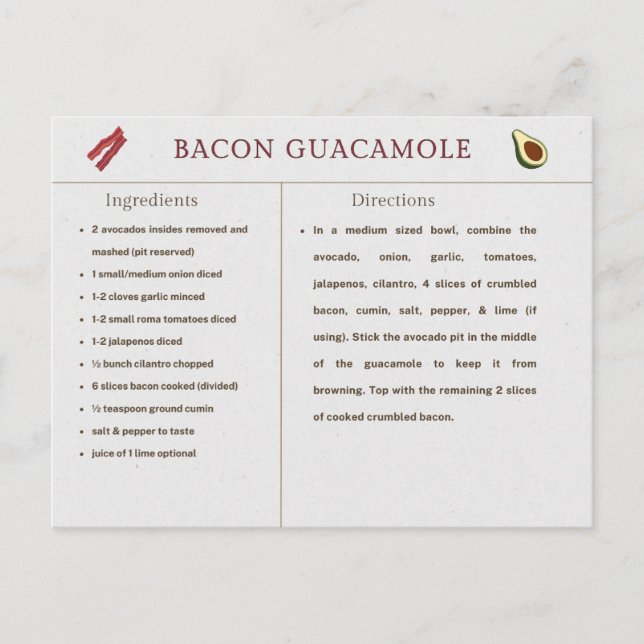 Bacon Guacamole Thanksgiving Recipe Card (Front)