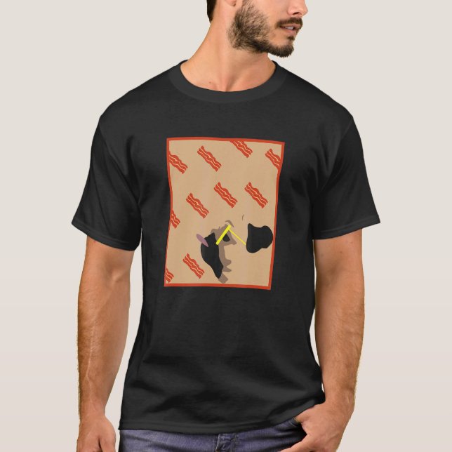 Bacon It Rain Pug Funny Graphic T-Shirt (Front)