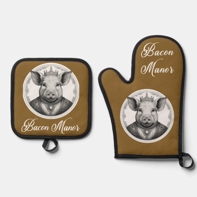 Bacon Manor Oven Mitt and Pot Holders Oven Mitt & Pot Holder Set (Front)