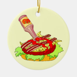Bacon swiss cheeseburger with ketchup ceramic tree decoration