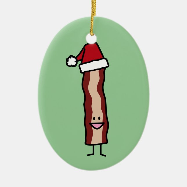 Bacon Wearing a Santa Hat Christmas Ceramic Tree Decoration (Front)