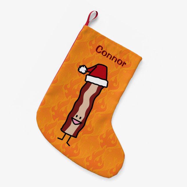 Bacon Wearing a Santa Hat Christmas Small Christmas Stocking (Front (Hanging))