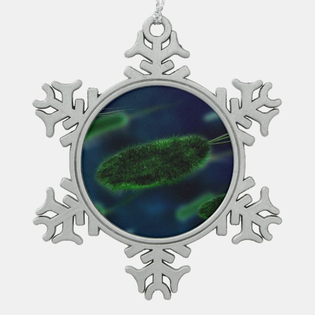 Bacteria Microbes Snowflake Pewter Christmas Ornament (Front)