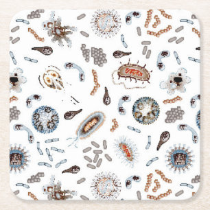 Bacteria & Virus Pattern Square Paper Coaster