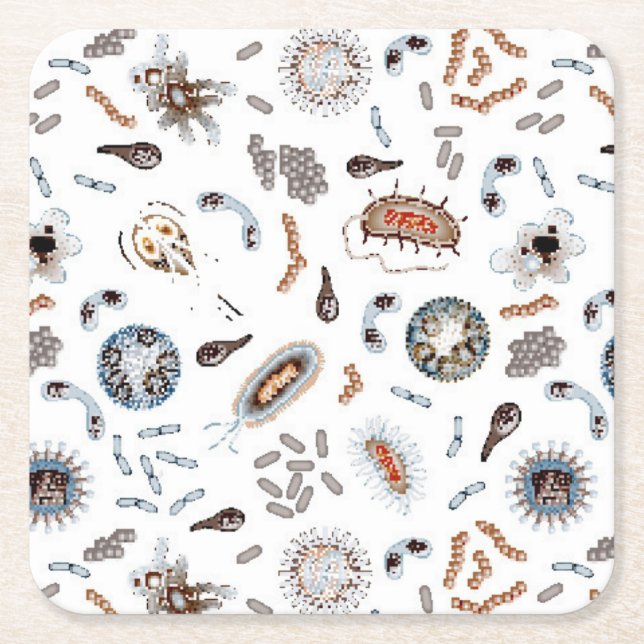 Bacteria & Virus Pattern Square Paper Coaster (Front)