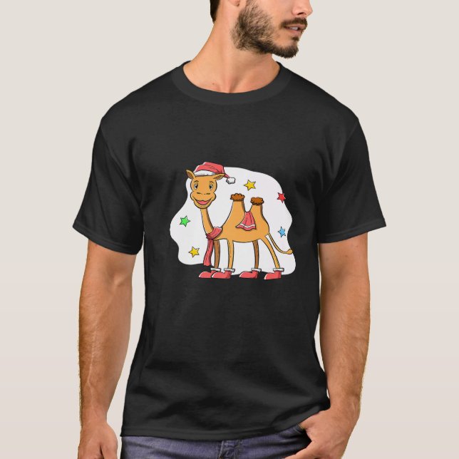 Bactrian Mongolian Camel Wearing Santa Hat T-Shirt (Front)