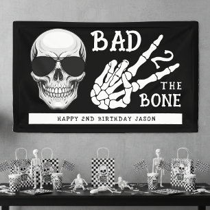 Bad 2 the Bone Skeleton 2nd Birthday Party Banner