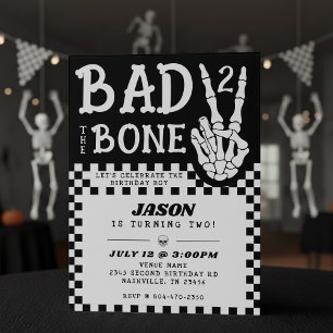 Bad 2 the Bone Skeleton 2nd Birthday Party Invitation