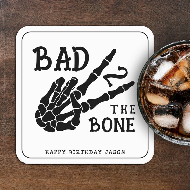 Bad 2 the Bone Skeleton 2nd Birthday Party Square Paper Coaster (Creator Uploaded)