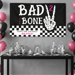 Bad 2 the Bone Skeleton Pink 2nd Birthday Party Banner