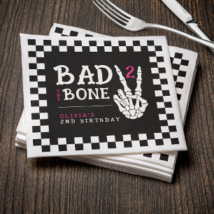 Bad 2 the Bone Skeleton Pink 2nd Birthday Party Napkin