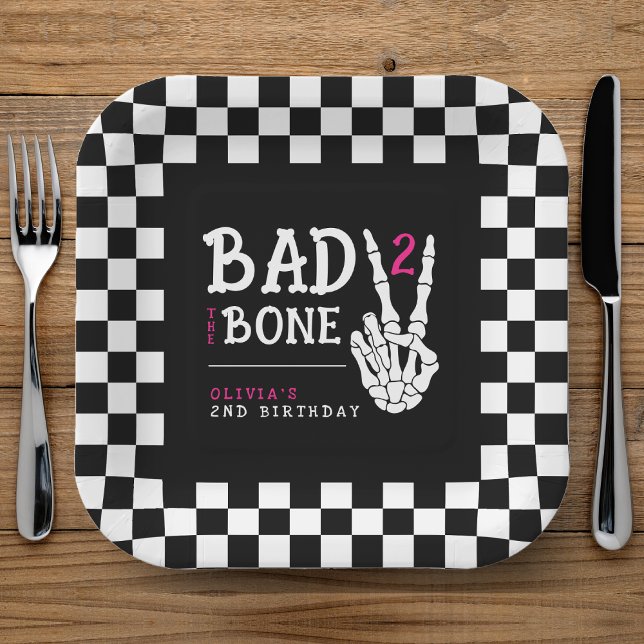 Bad 2 the Bone Skeleton Pink 2nd Birthday Party Paper Plate (Bad 2 the Bone Skeleton Pink 2nd Birthday Party Paper Plates
)