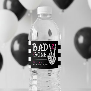 Bad 2 the Bone Skeleton Pink 2nd Birthday Party Water Bottle Label