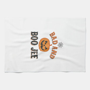 Bad And Boo Jee Halloween Pumpkin Graphic_1 Tea Towel