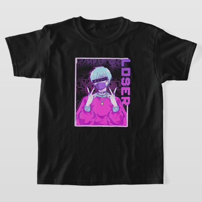 Bad Anime Boy Error Loser Vaporwave Punk Streetwea T-Shirt (Laydown)