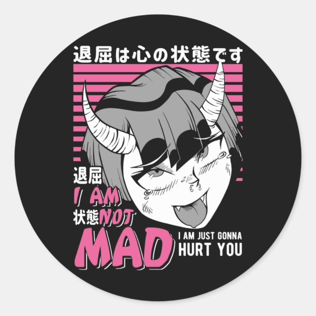 Bad Anime Girl Otaku Angry Manga Devil Classic Round Sticker (Front)