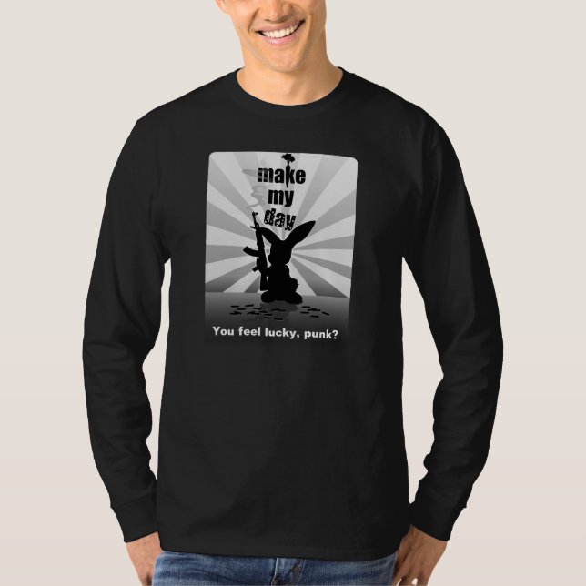 Bad-Ass Bunny with Rifle Long Sleeve Black T-Shirt (Front)