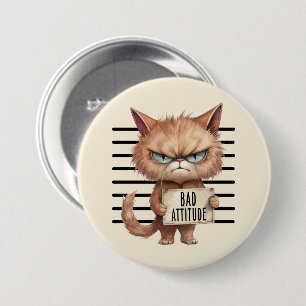 Bad Attitude Cat Mugshot – Funny Feline Design 7.5 Cm Round Badge