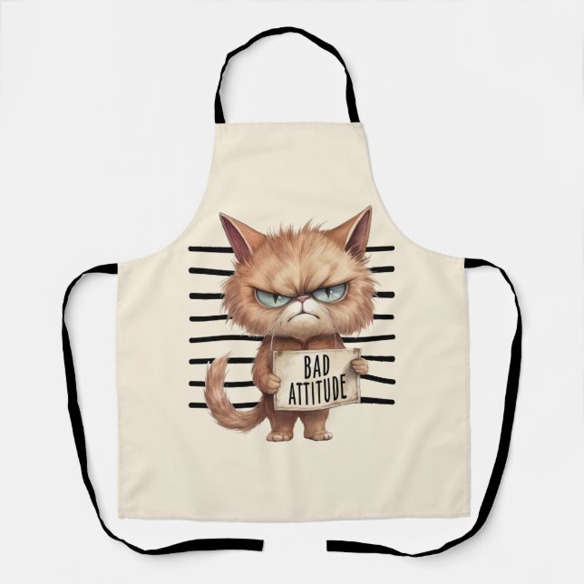 Bad Attitude Cat Mugshot – Funny Feline Design Apron (Front)