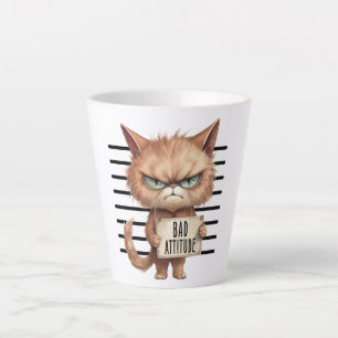 Bad Attitude Cat Mugshot – Funny Feline Design Latte Mug